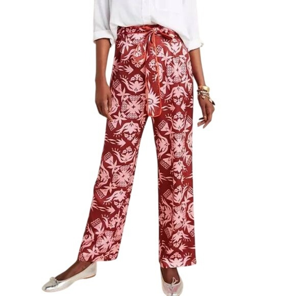 Anthropologie Scotch & Soda Veda Wide-Leg Satin‎ Pants Red Pink Size M